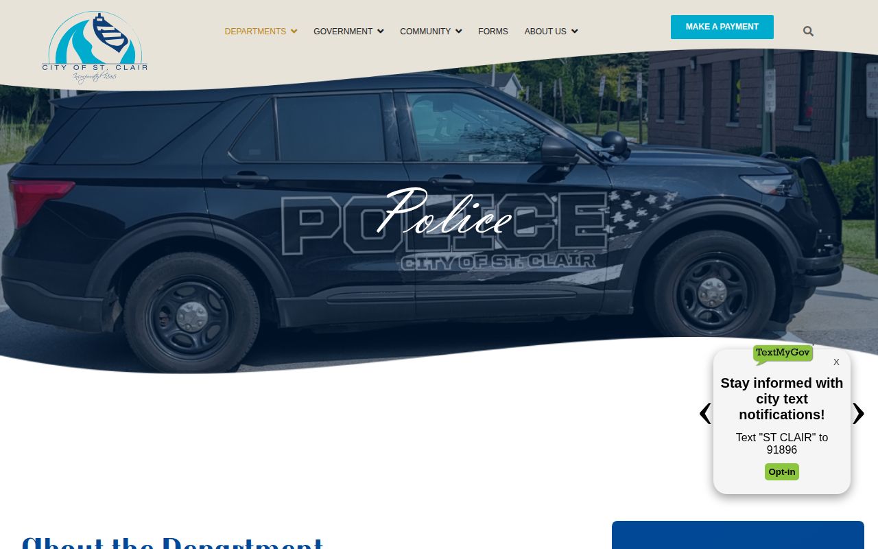 St. Clair Police Department official source for St. Clair arrest records information